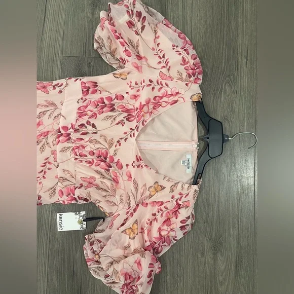 Kensie Women’s Pink Butterfly Floral Maxi Dress - Picture 4 of 6